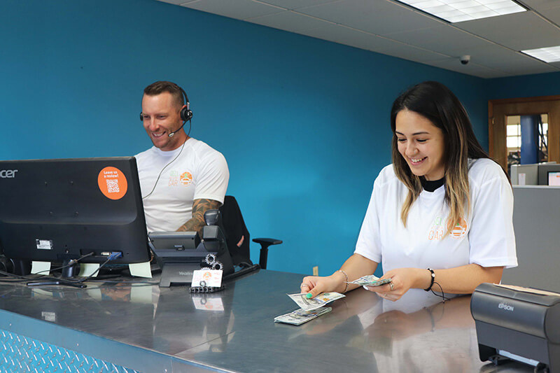 Customer representatives helping customers